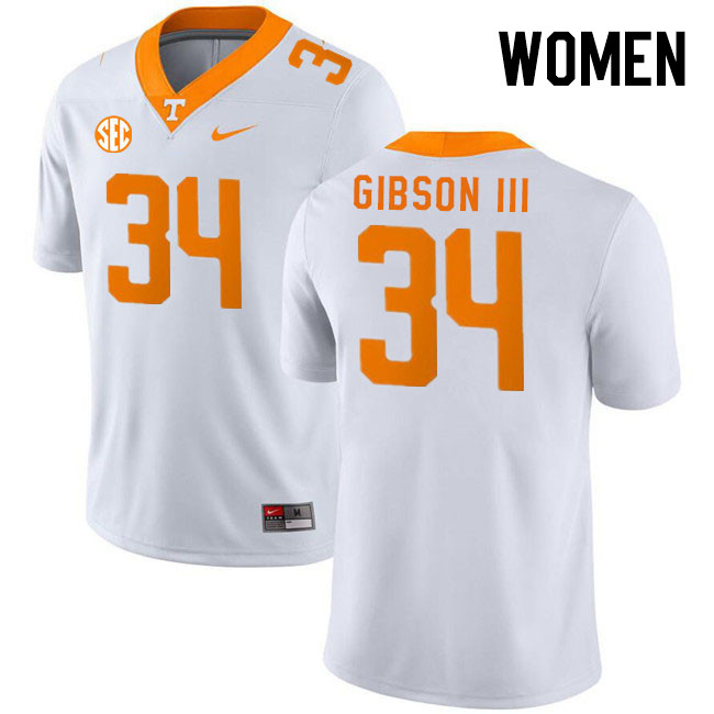 Women #34 Rickey Gibson III Tennessee Volunteers College Football Jerseys Stitched Sale-White - Click Image to Close